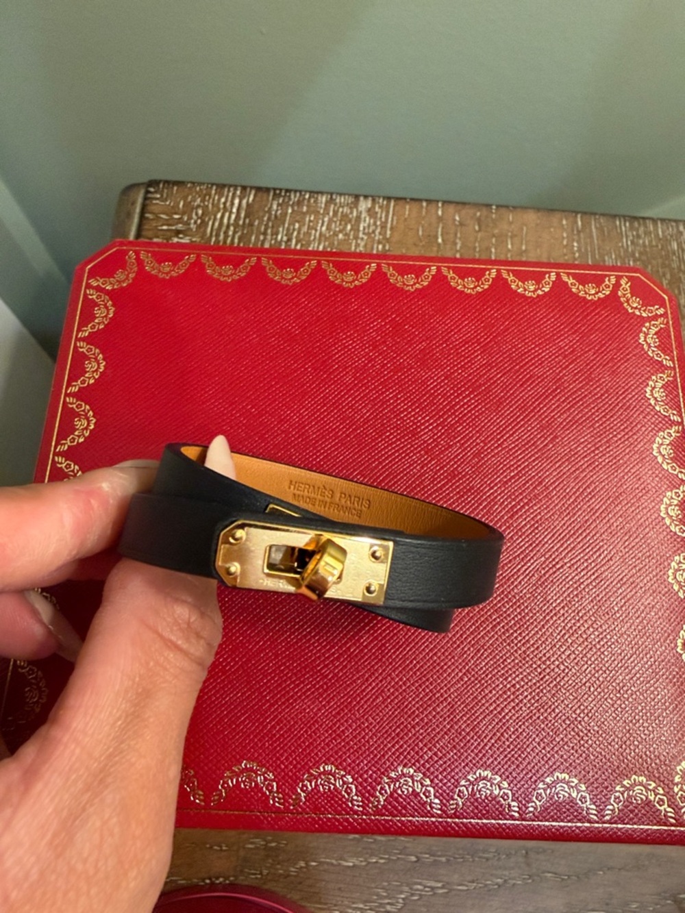 Hermes Black and Gold Kelly Double Tour Leather Bracelet